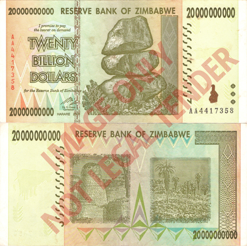 Zimbabwe Z$20 Billion 2008 Banknote [AA4417358]
